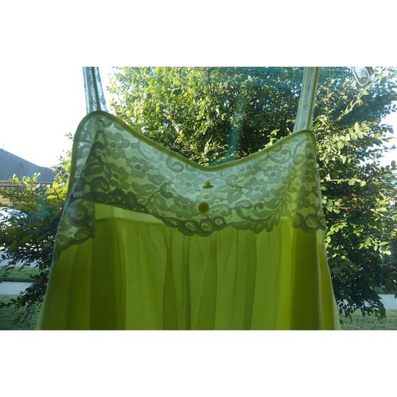 Vtg Yellow Sheer Short Nighty Gown MEDIUM Babydoll Coquette Lace Button Layer - Picture 3 of 8